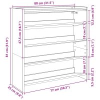 vidaXL Skohylla vit 80x25x81 cm konstruerat trä - Bild 9