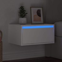 vidaXL Väggmonterat sängbord med LED-lampor vit - Bild 5