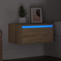 vidaXL Väggmonterat sängbord med LED-lampor sonoma-ek - Bild 5