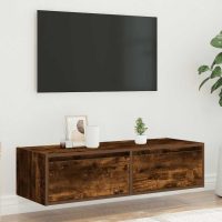 vidaXL Tv-bänk med LED-belysning rökfärgad ek 100X35,5x25 cm - Bild 4