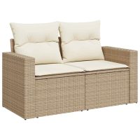 vidaXL Soffgrupp för trädgården med dynor 9 delar beige konstrotting - Bild 5