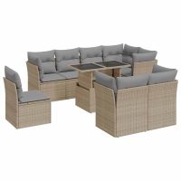 vidaXL Soffgrupp för trädgården med dynor 9 delar beige konstrotting - Bild 2