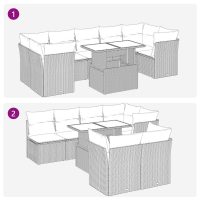 vidaXL Trädgårdssoffset med dynor 10 delar ljusgrå konstrotting - Bild 9