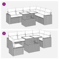 vidaXL Trädgårdssoffset med dynor 7 delar ljusgrå konstrotting - Bild 11