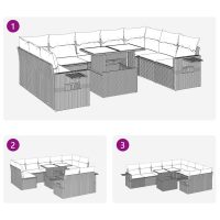 vidaXL Soffgrupp för trädgården med dynor 10 delar grå konstrotting - Bild 12