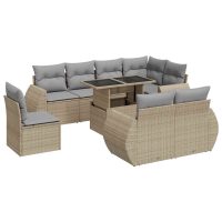 vidaXL Soffgrupp för trädgården med dynor 9 delar beige konstrotting - Bild 2