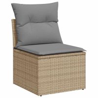 vidaXL Soffgrupp för trädgården med dynor 9 delar beige konstrotting - Bild 4