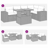 vidaXL Soffgrupp för trädgården med dynor 6 delar beige konstrotting - Bild 11