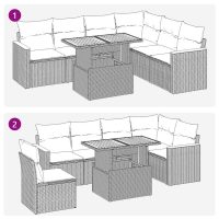 vidaXL Trädgårdssoffset med dynor 7 delar svart konstrotting akaciaträ - Bild 11