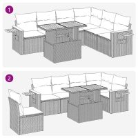 vidaXL Trädgårdssoffset med dynor 6 delar beige konstrotting akaciaträ - Bild 7