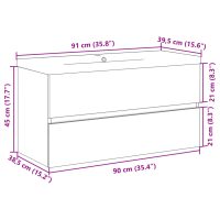 vidaXL Badrumsskåp med inbyggt handfat åldrat trä 91x39,5x49 cm - Bild 11